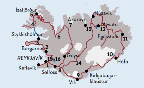 Karte Gruppenreise Kontrastreiches Island