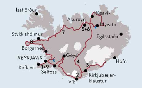 Karte Gruppenreise Islands Höhepunkte