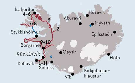 Karte zur Mietwagenrundreise der Westen Islands