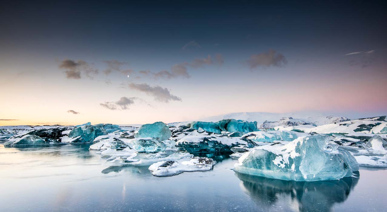 Gletscherlagune Jökulsarlon im Winter